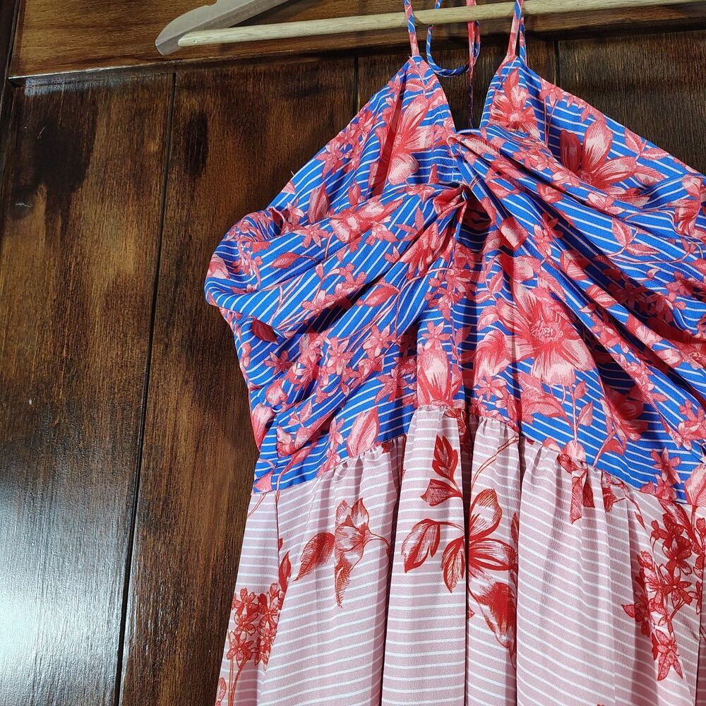 Badgley Mischka Womens Floral Halter Maxi Dress 8 Resort Vacation Boho NWT - Picture 3 of 13